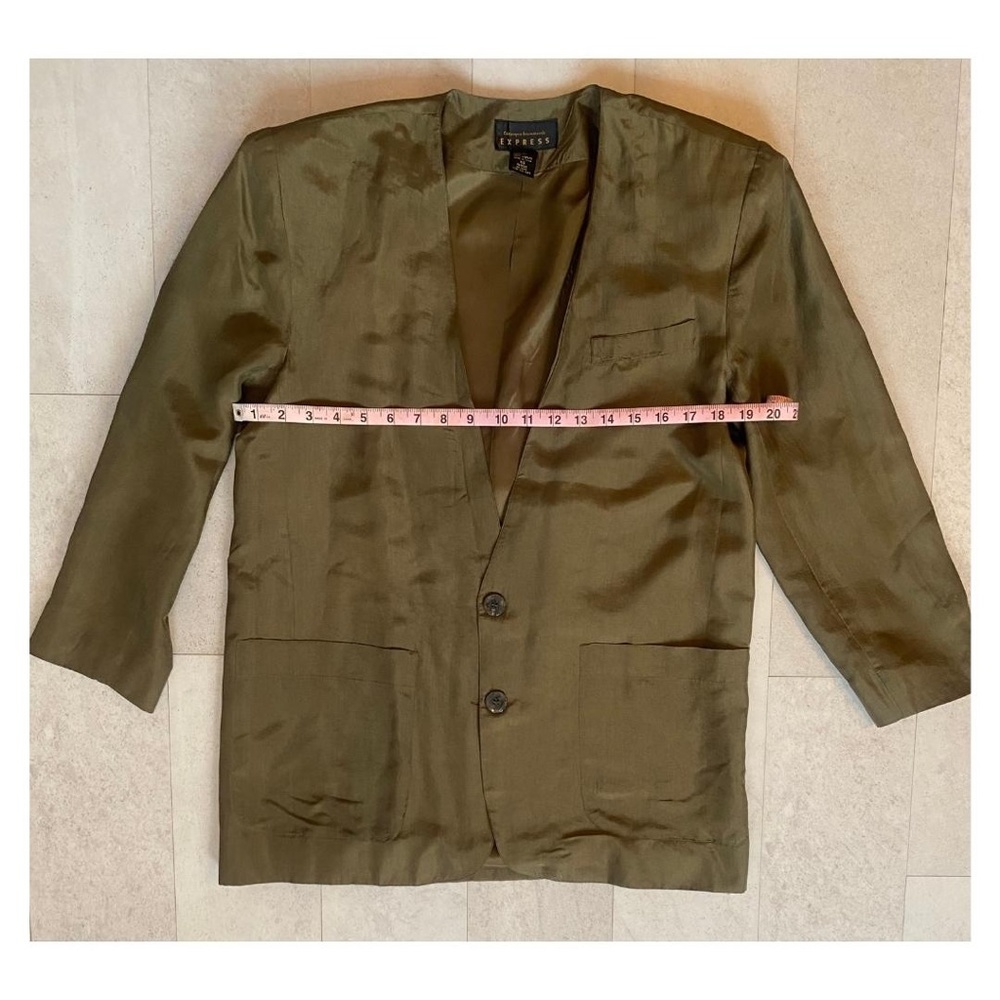 Vintage 90's Express Silk Blazer Olive Green Oversized Blazer - Picture 3 of 8